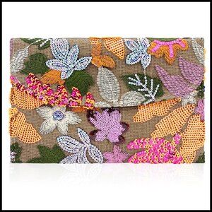 Embroidered Sequin Clutch Evening Bag Elegant Floral Wedding Party Purse